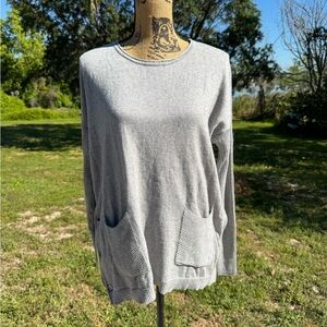Lisa Todd Sweater Cashmere Cotton Side Button Slit Grey Size Small